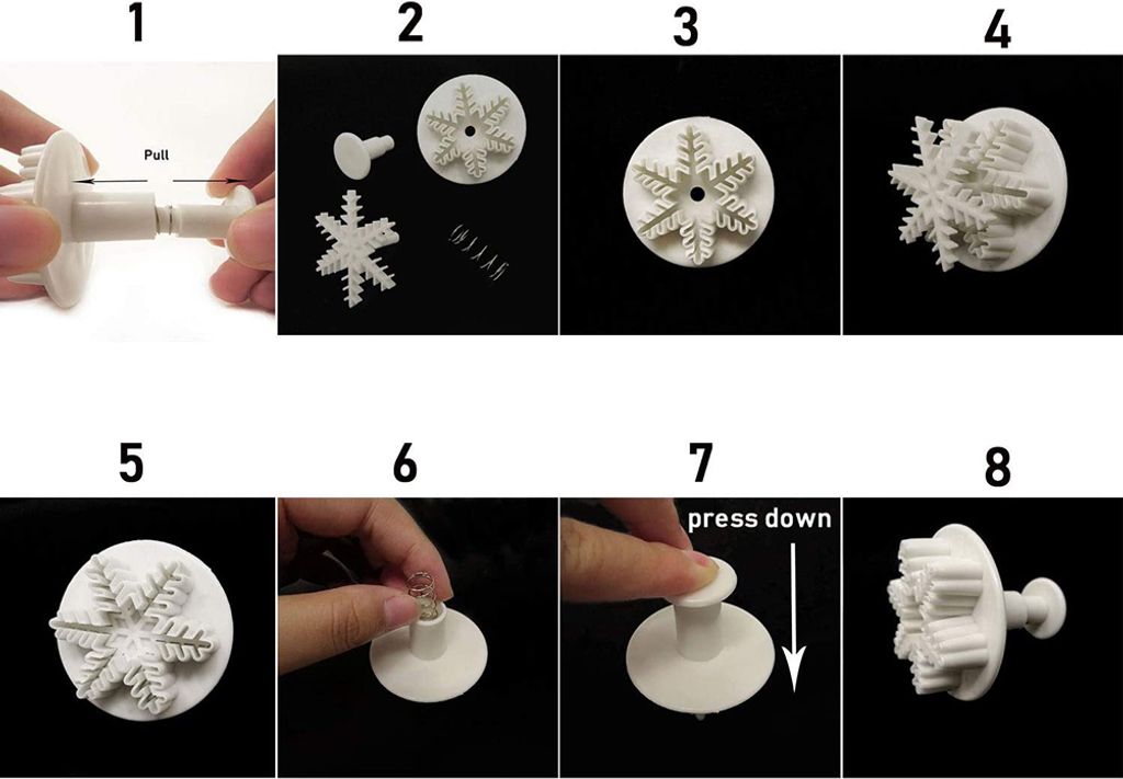 6pcs/set Lebensmittelqualität Kunststoff Schneeflocke Fondant Kuchen Plunger Ausstechformen DIY Embossing Tools zum Backen