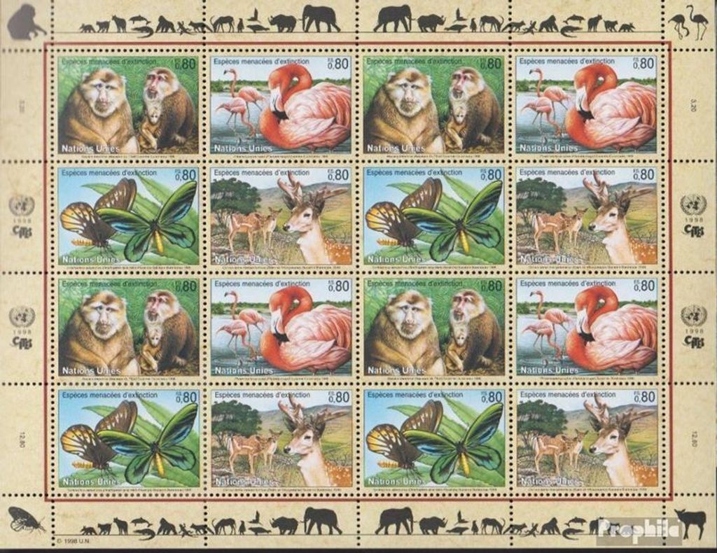 Briefmarken UNO - Genf 1998 Mi 330-333Klb Kleinbogen (kompl.Ausg.) gestempelt Gefährdete Tiere
