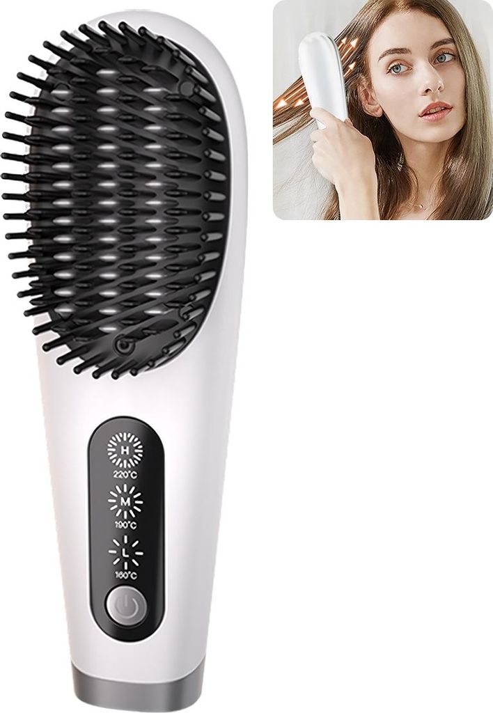 Haarbürsten, Tragbare kabellose Haarglätterbürste, leichte Mini-Glättungsbürste für unterwegs/zu Hause/im Freien, Negativ-Ionen-Heißkamm, 32...