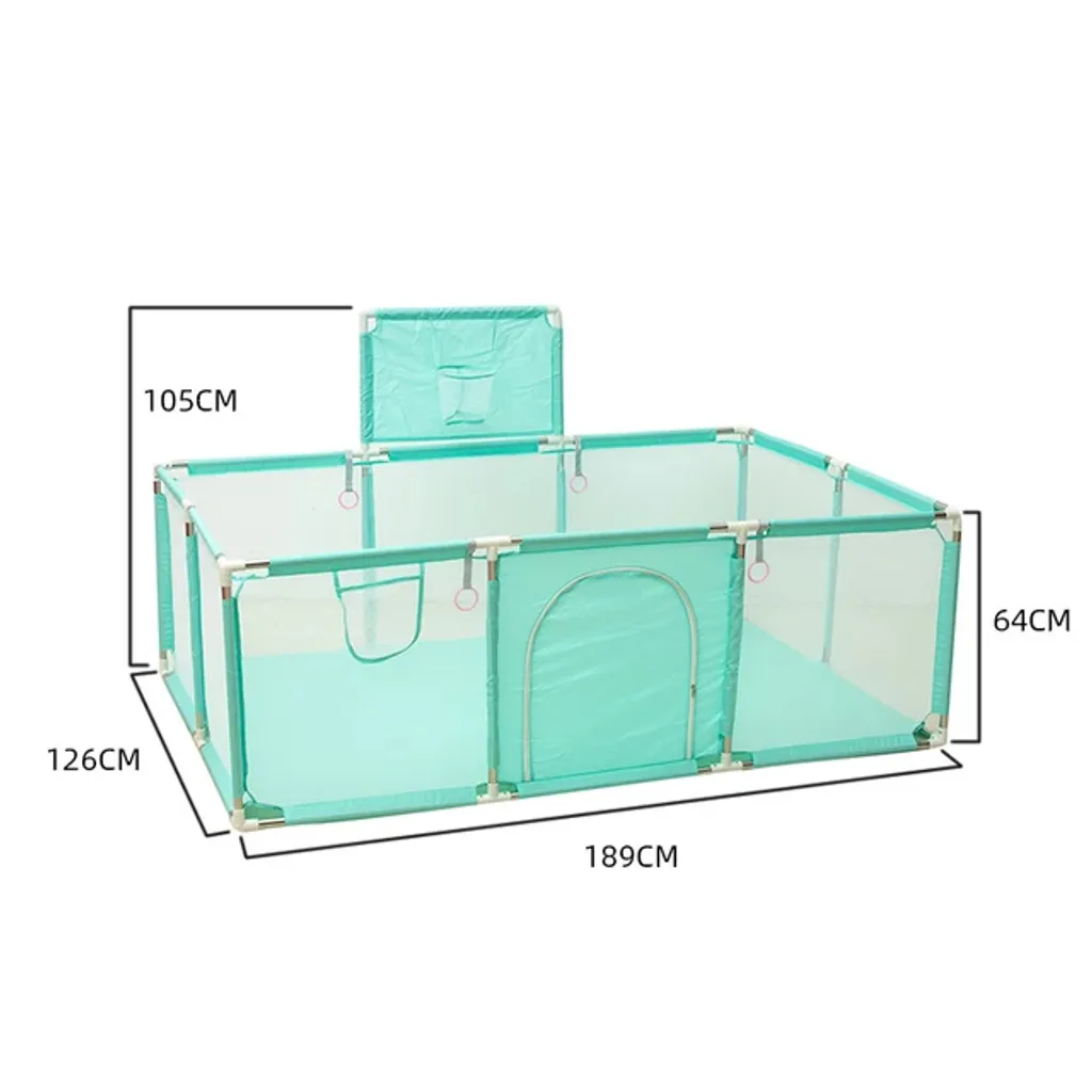 Parc bébé vert design cartoon grande surface de jeu sans accessoires - 2