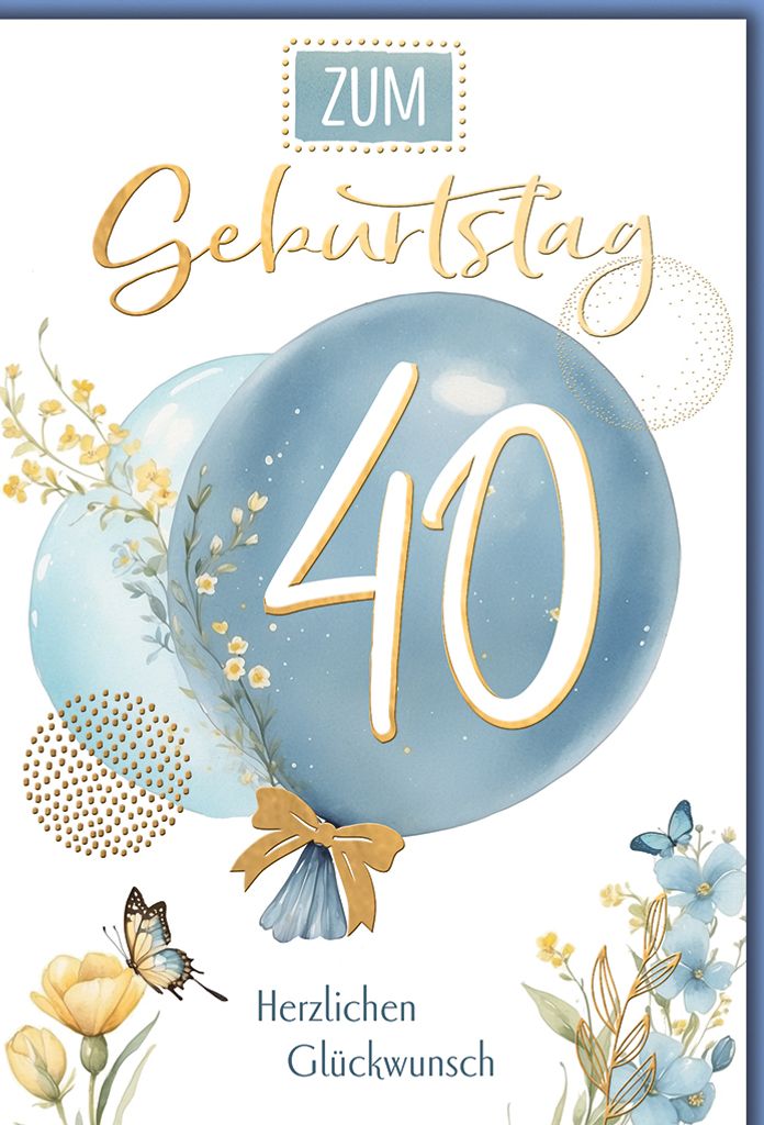 40. Geburtstag Luftballon herzlichen Glückwunsch Glückwunschkarte mit Umschlag