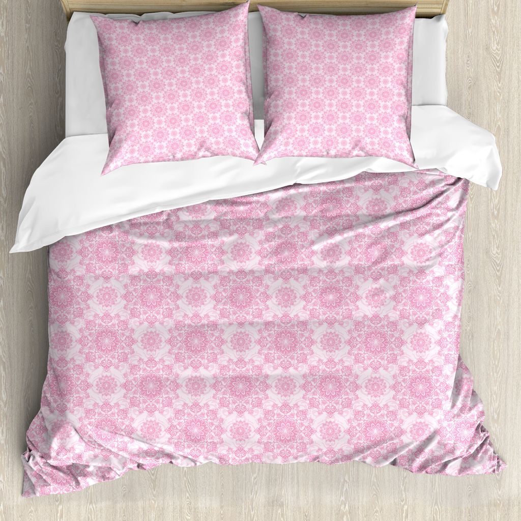 ABAKUHAUS rosa Damast Bettbezug Set für Einzelbetten, Modernisierten Barock-Kunst, Milbensicher Allergiker geeignet mit Kissenbezug, 155 cm x 220 ...