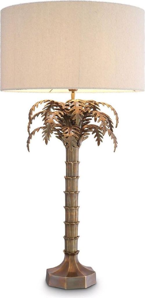 Casa Padrino Luxus Tischleuchte Vintage Messing / Creme Ø 56 x H. 106 cm - Schreibtischleuchte im Palmen Design - Luxus Tischleuchten