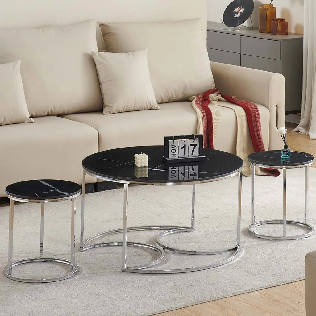 Table de salon Lamego marbre noir et argent pour décoration moderne