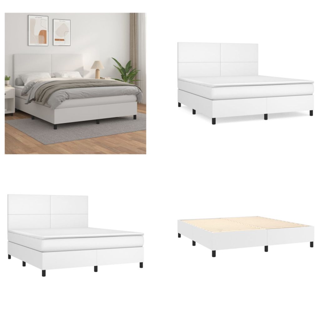 vidaXL Boxspringbett mit Matratze Weiß 160x200 cm Kunstleder - Boxspringbett - Boxspringbetten - Bett - Schlafzimmermöbel