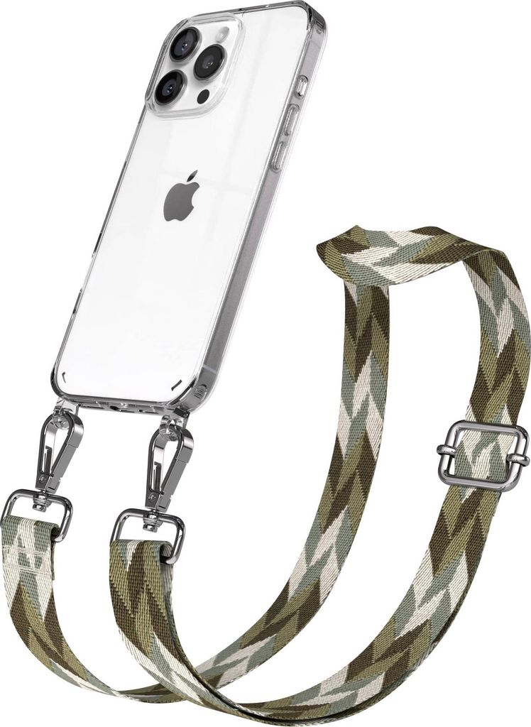 EAZY CASE Handykette - Verstellbarer Trageriemen kompatibel mit Apple iPhone 16 Pro Max, Handykordel mit transparenter Silikon-Hülle, Karabiner Si...