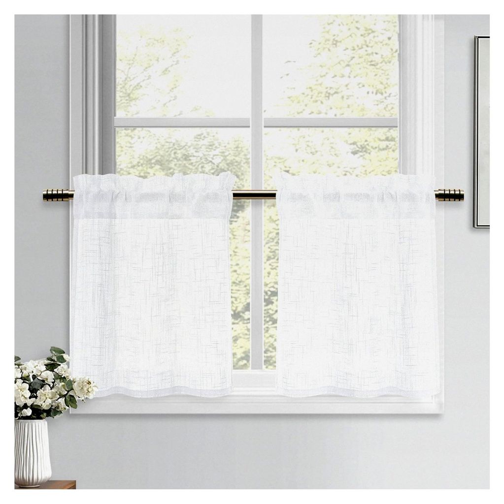 Weiße Scheibengardinen in Leinenoptik, halbtransparent, 2 Stück, H45xB60cm, für Küche, Wohnwagen, Schrank und Wohnzimmer