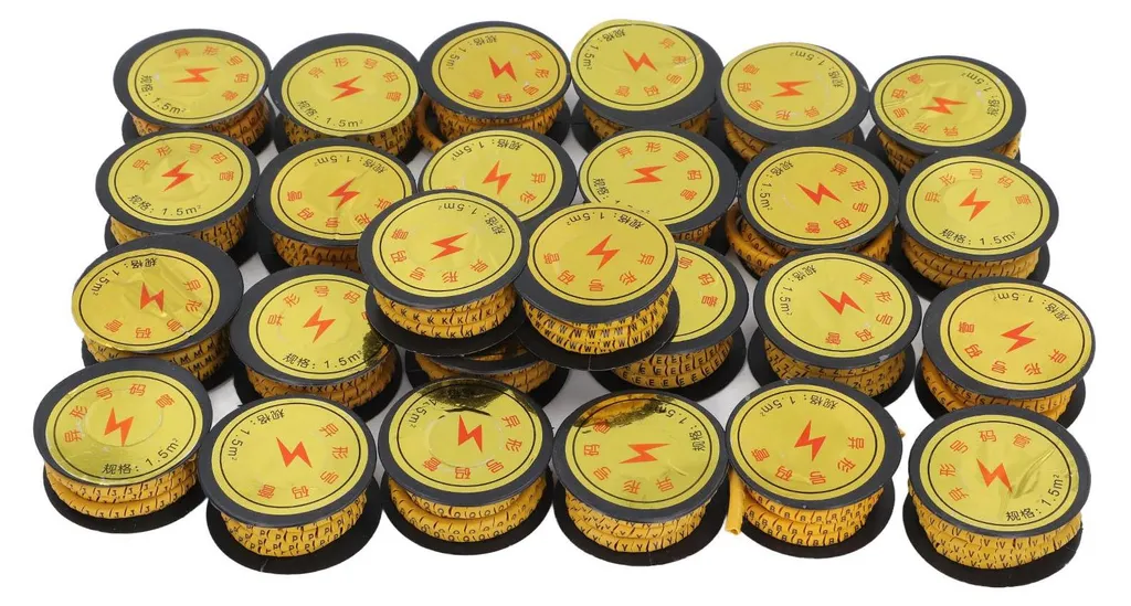 26 Marqueurs de Câbles Tubulaires EC Lettres A-Z en PVC Jaune 1,5mm2
