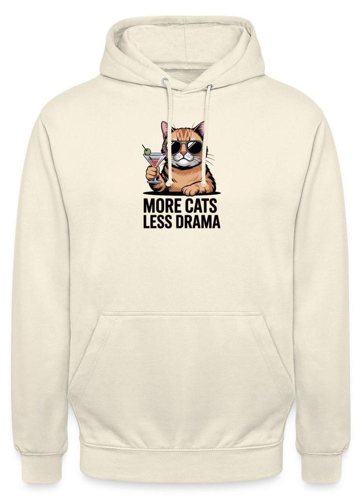 Spreadshirt More Cats Less Drama Uni Hoodie, XXL, Vanille-Milchshake