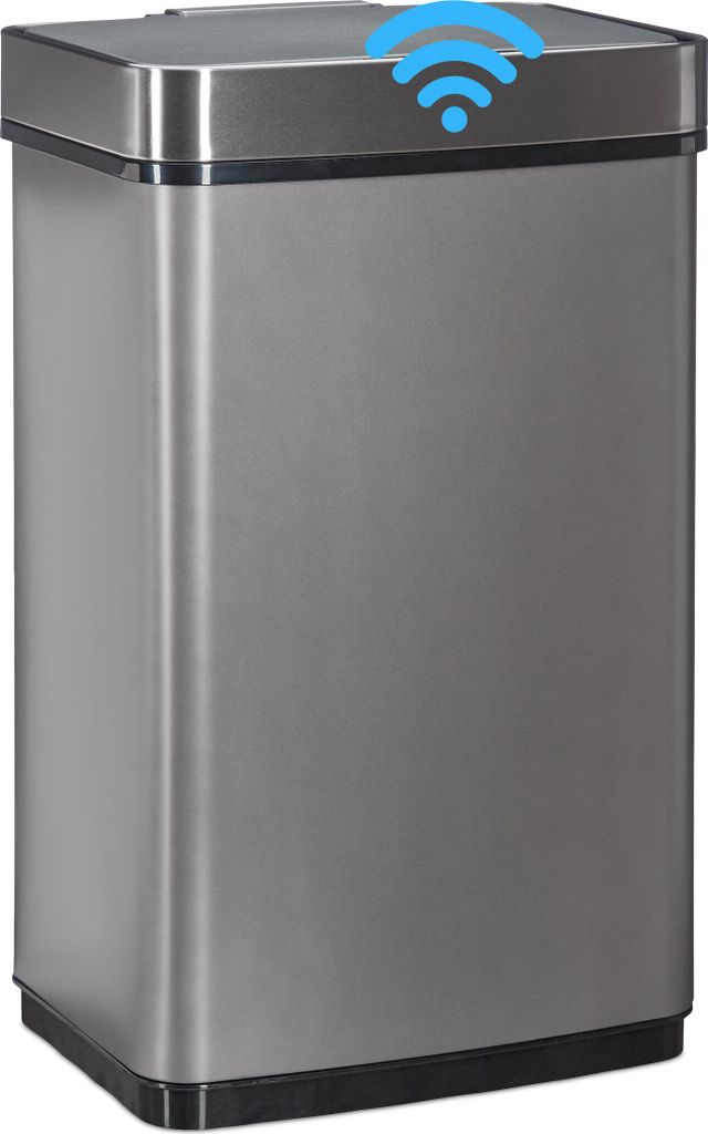 Relaxdays Sensor Mülleimer 60l, Abfalleimer, Küchenmülleimer aus Edelstahl, mit Bewegungssensor, batteriebetrieben, grau