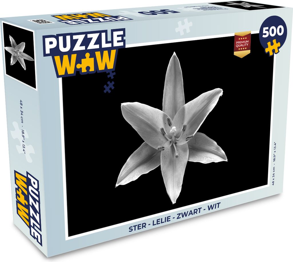 MuchoWow Puzzle 500 Teile Stern - Lilie - Schwarz - Weiß - 500 Teile - Kinder - Selberbauen - Puzzlespiele