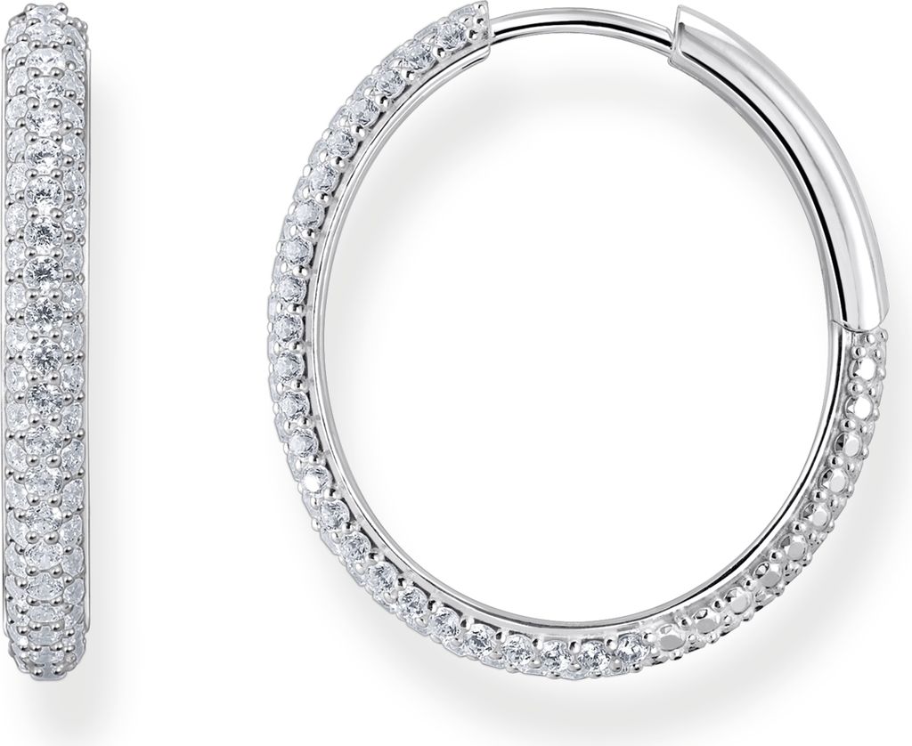 A pair of hoop earrings with small stones, displayed against a white background.