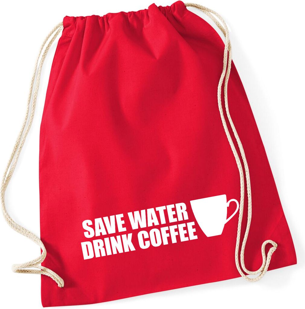 Huuraa Turnbeutel Save Water Drink Coffee Kaffeetasse 12 Liter Classic Red Baumwolle Rucksack Geschenkidee