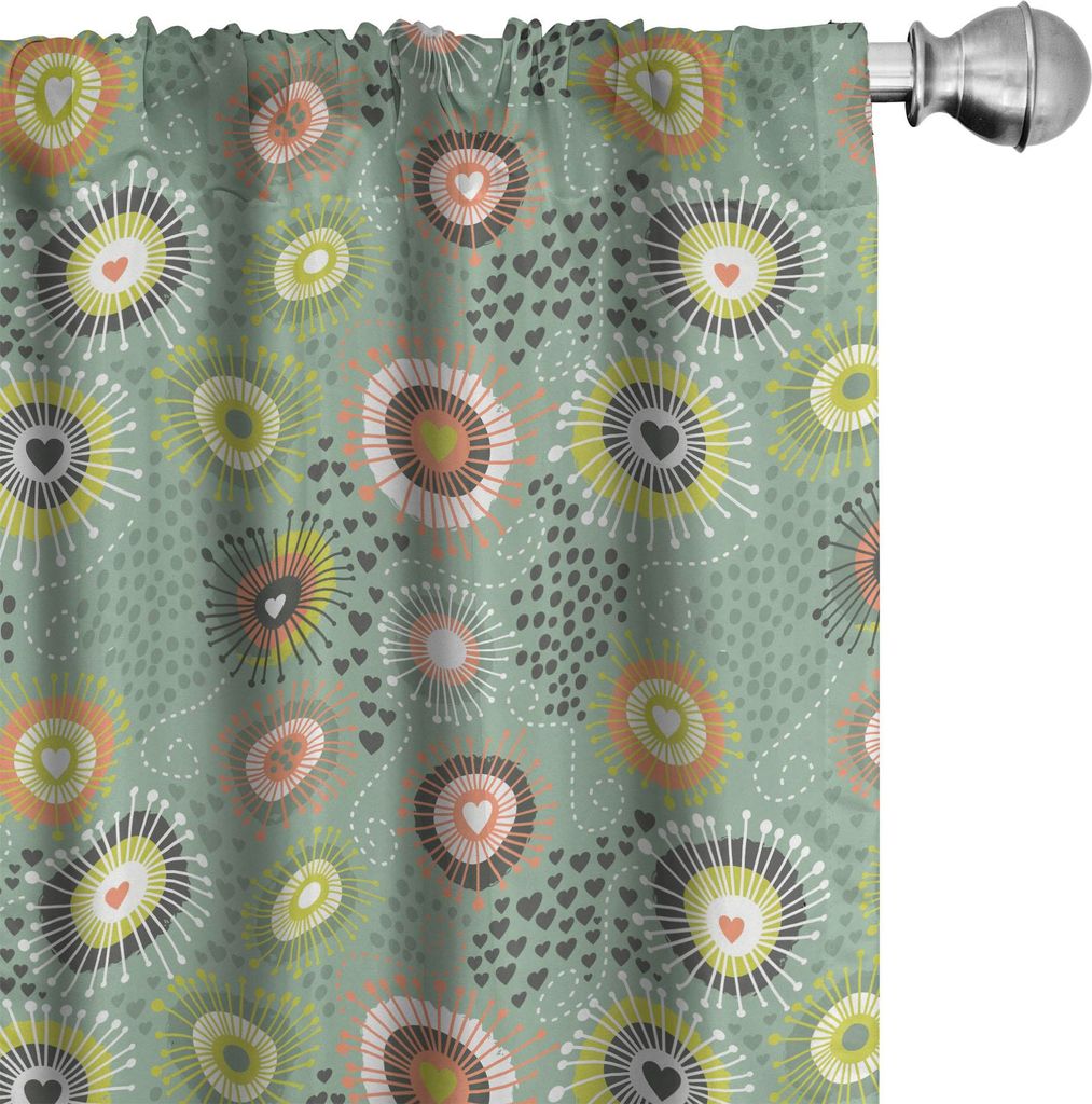 ABAKUHAUS Geometrisch Vorhänge, Gardinen, Illustration von Herz-und Punkt-Shaped Abstrakte Kunst, 2 Stück 75 x 245 cm, Mehrfarbig