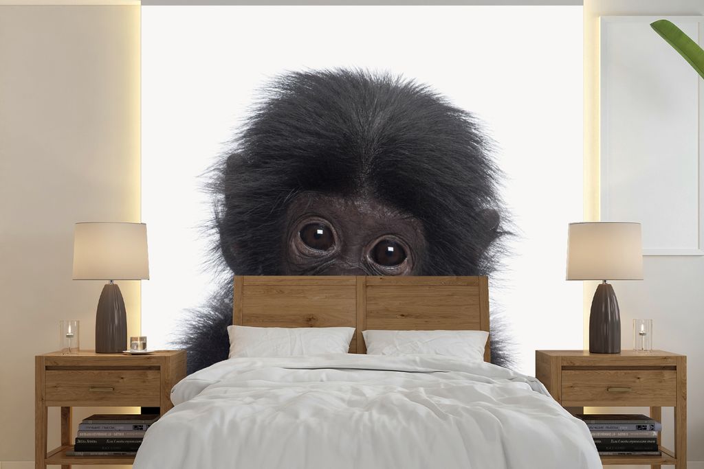 MuchoWow Fototapete für Wohnzimmer oder Schlafzimmer Wandtapete Vinyl Motivtapete Affe - Schimpanse - Porträt - Kinder - Jungen - Mädchen - 30...