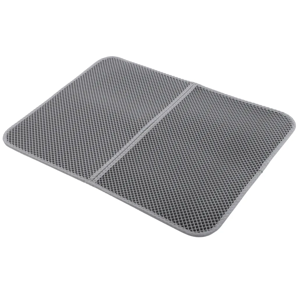Tapis litière chat double couche EVA Gris L - Récupérateur alvéolé 55cm