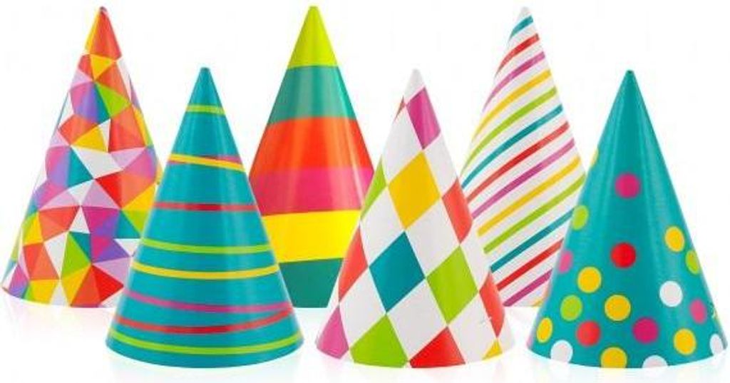 100 Partyhüte, mehrfarbig, Mix-Design, für Geburtstagsfeiern, Ø 11 cm