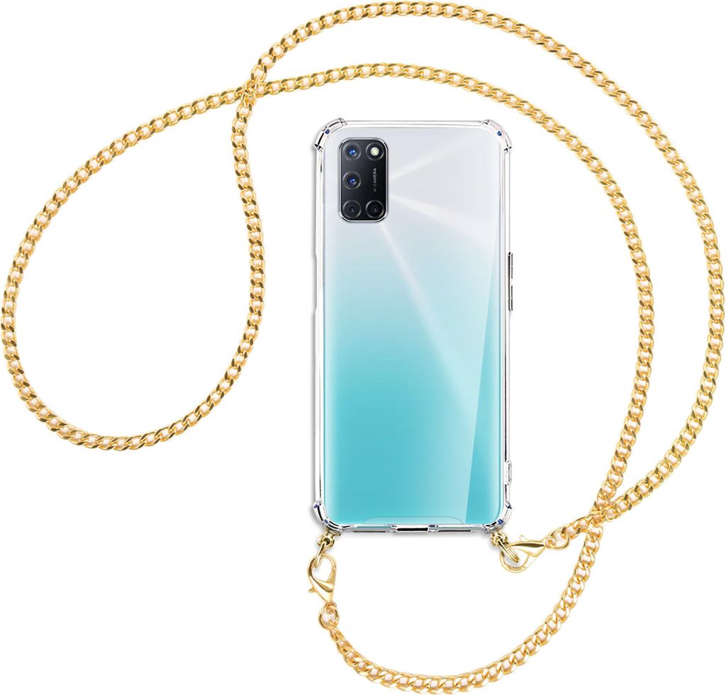 Handykette Backcover-Schutzhülle mit Band (Metall goldfarben) für Oppo A52 / A72 / A92 - goldfarbene Kette