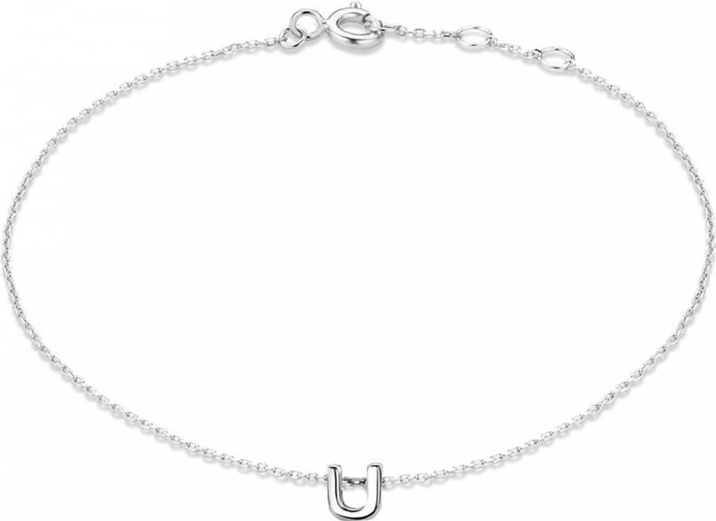 New Bling 9NB-909U Zilveren letterarmband - Letter U - lengte 16,5+1+1cm - gerhodineerd