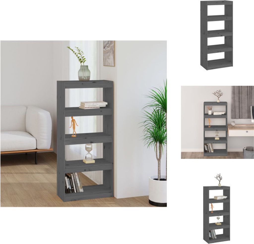 vidaXL Bücherregal Raumteiler Grau 60x30x135,5 cm Massivholz Kiefer - Bücherregale & Bücherschränke