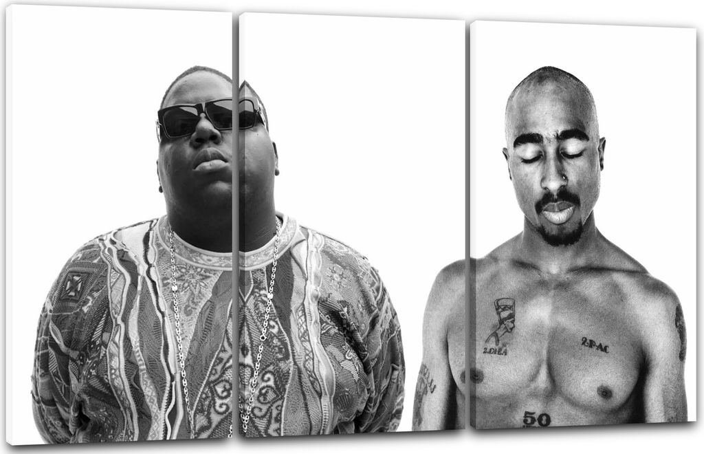 Leinwandbild 3-teilig (120x80cm): Tupac 2Pac Shakur mit Notorious B.I.G. Biggie Smalls, echter Holz-Keilrahmen inkl. Aufhänger, handgefertigt in D...