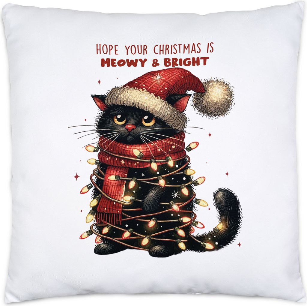 Hope Your Christmas Is Meowy Bright Lustiges Katzenmotiv Kissen Geschenkidee witziges Design Weihnachten