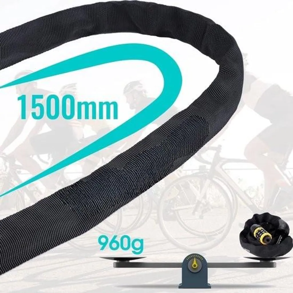Antivol vélo 150cm code 5 chiffres haute sécurité en acier renforcé