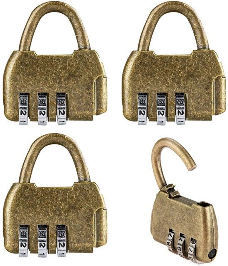Cadenas vintage en métal à combinaison 3 chiffres finition bronze vieilli