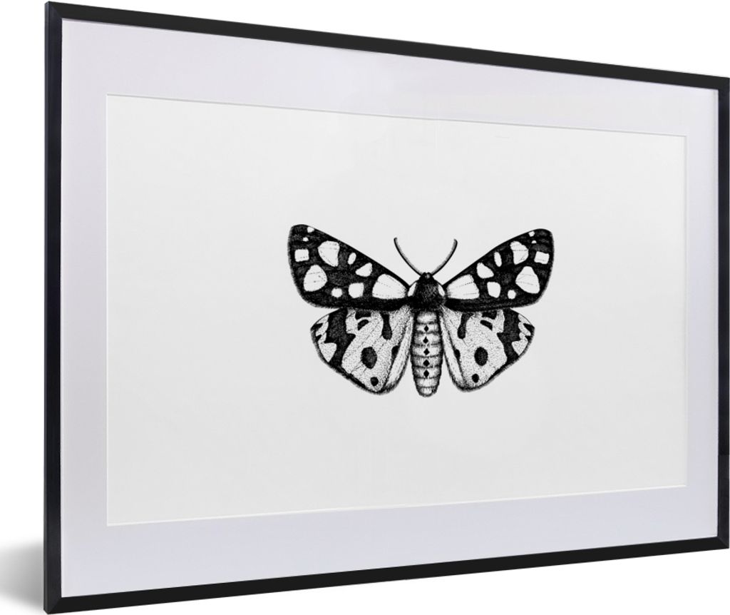 MuchoWow Gerahmtes Poster Schmetterling - Vintage - Schwarz und weiß 60x40 cm - Poster mit Schwarzem Bilderrahmen Wandposter Rahmen Foto Bilder ...