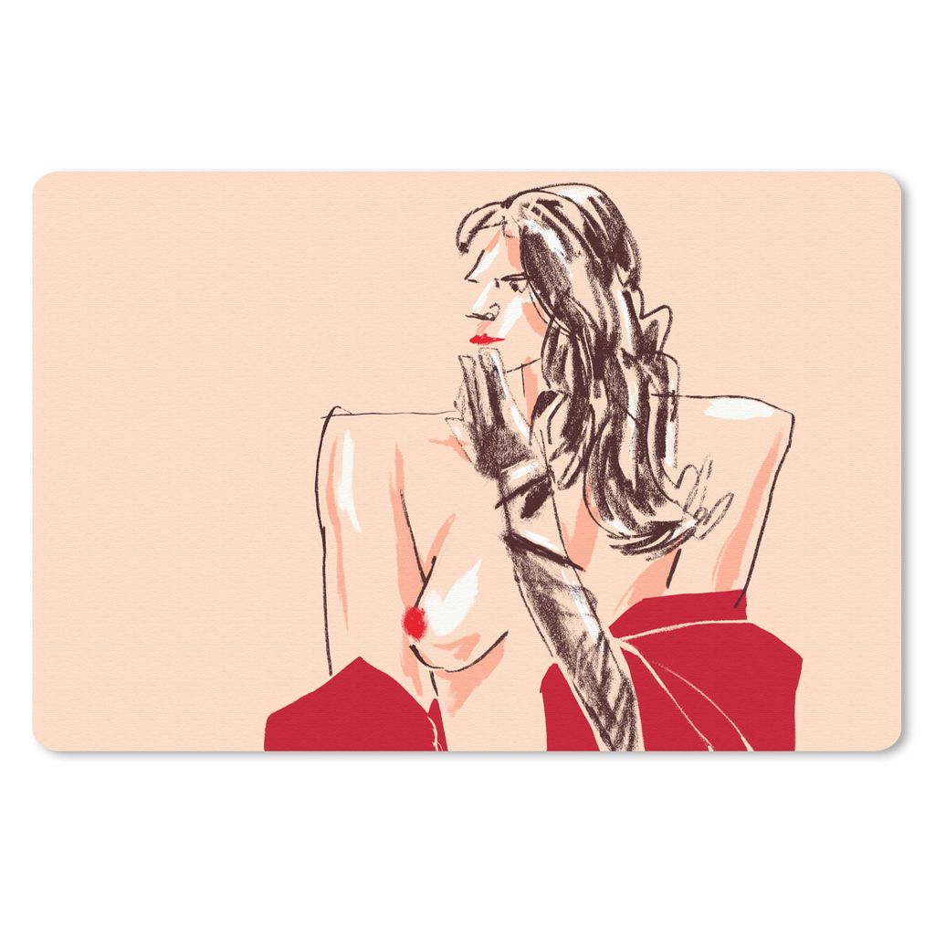MuchoWow Schreibtischunterlage Frau - Porträt - Pastell - Rot 60x40 cm - XXL Mauspad - Großes Mauspad