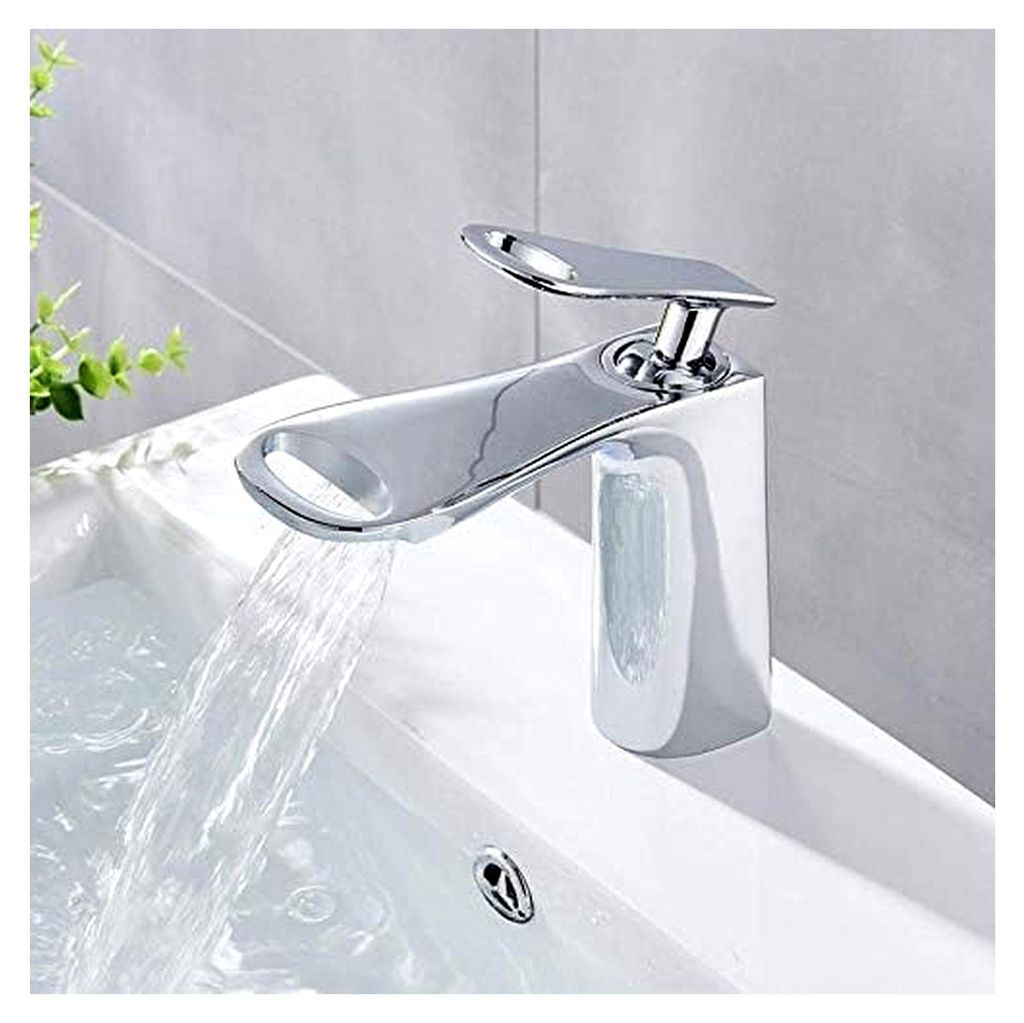 Chrom-Wasserhahn für Waschbecken, Deckmontage, Heiß- und Kaltwasser, Wasserfall-Auslauf, Badezimmerarmatur, Einhand-Einzelloch