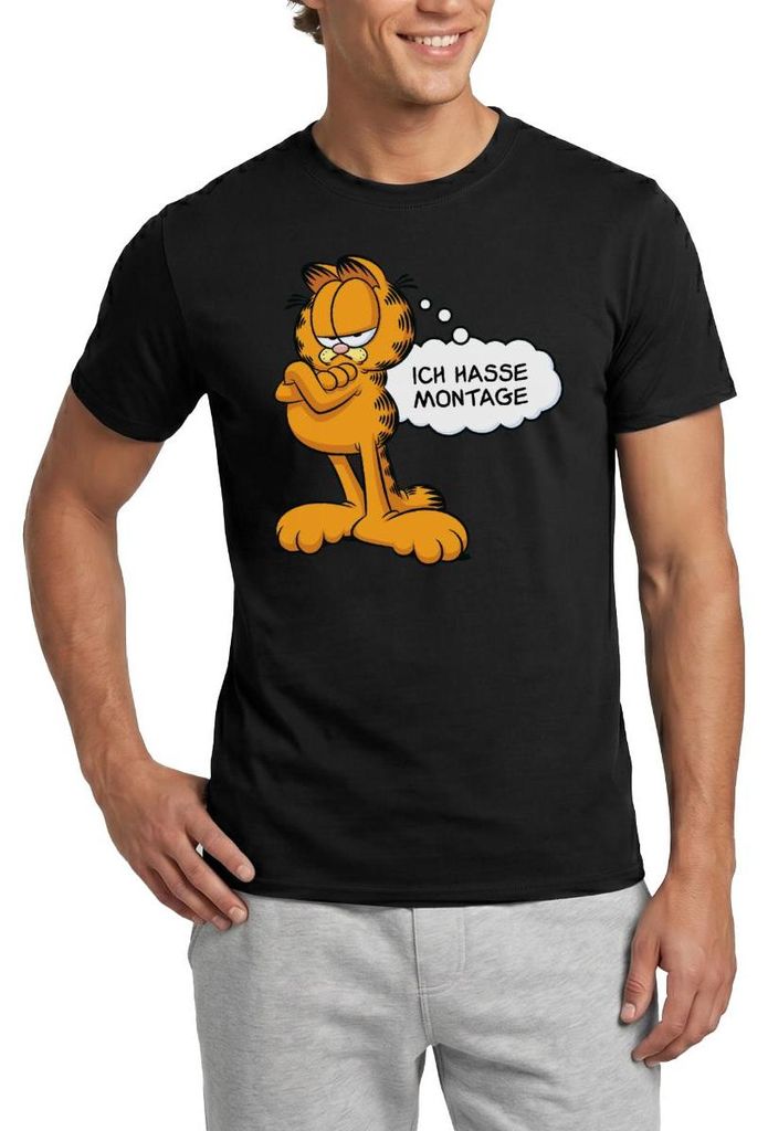 Spreadshirt Garfield Ich Hasse Montage Lustiger Spruch Männer T-Shirt, M, Schwarz