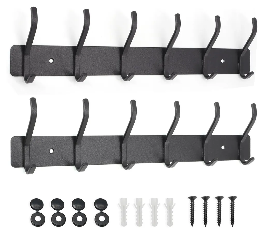 Porte-manteau mural 12 crochets en métal noir anti-corrosion durable
