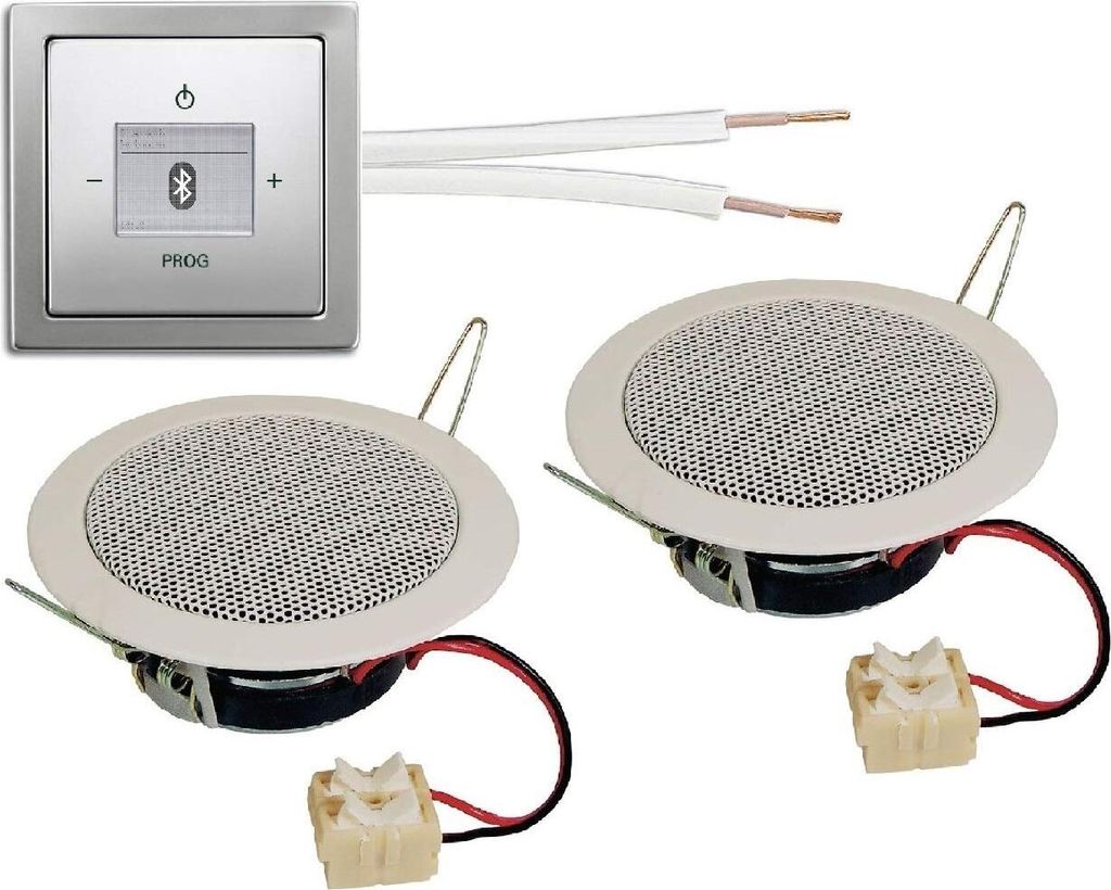 Busch Jäger Unterputz Bluetooth Radio 8217 U (8217U) PUR Edelstahl Komplett-Set + 2 x Deckenlautsprecher / Einbaulautsprecher + Radioeinheit inkl....