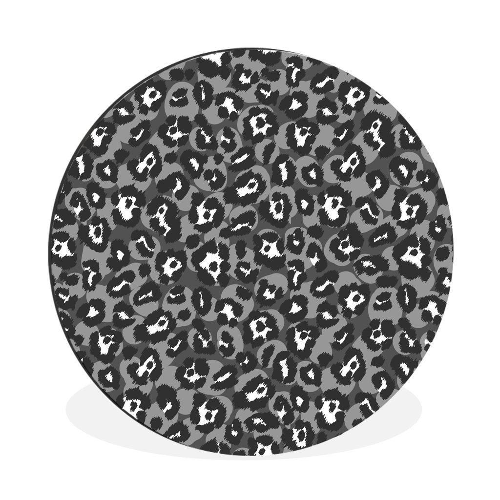 MuchoWow Aluminium Wandkreis Pantherdruck auf Grau Ø 60 cm Wanddeko Modern Wohnzimmer - Wand Kreis - Wandbild - Schlafzimmer - Aluminium Bild - ...