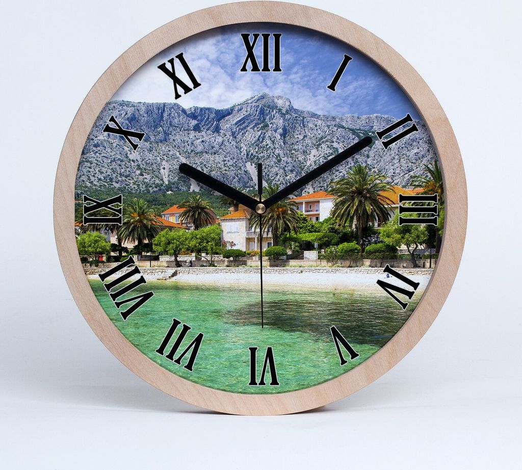 Holzuhr 30fi cm wanduhr - schwarze Spitzen - Strand in Kroatien