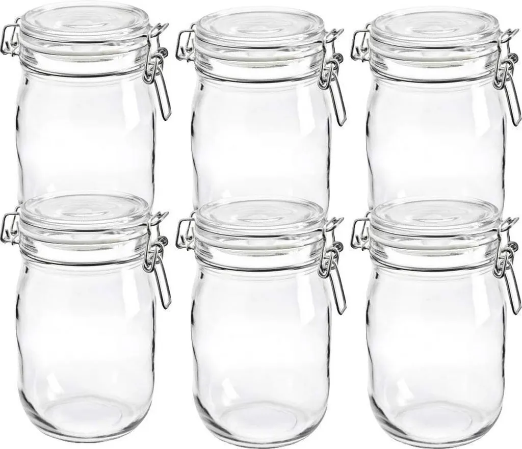 Set 6 Barattoli Vetro 1L Trasparente Design Cucina e Organizzazione