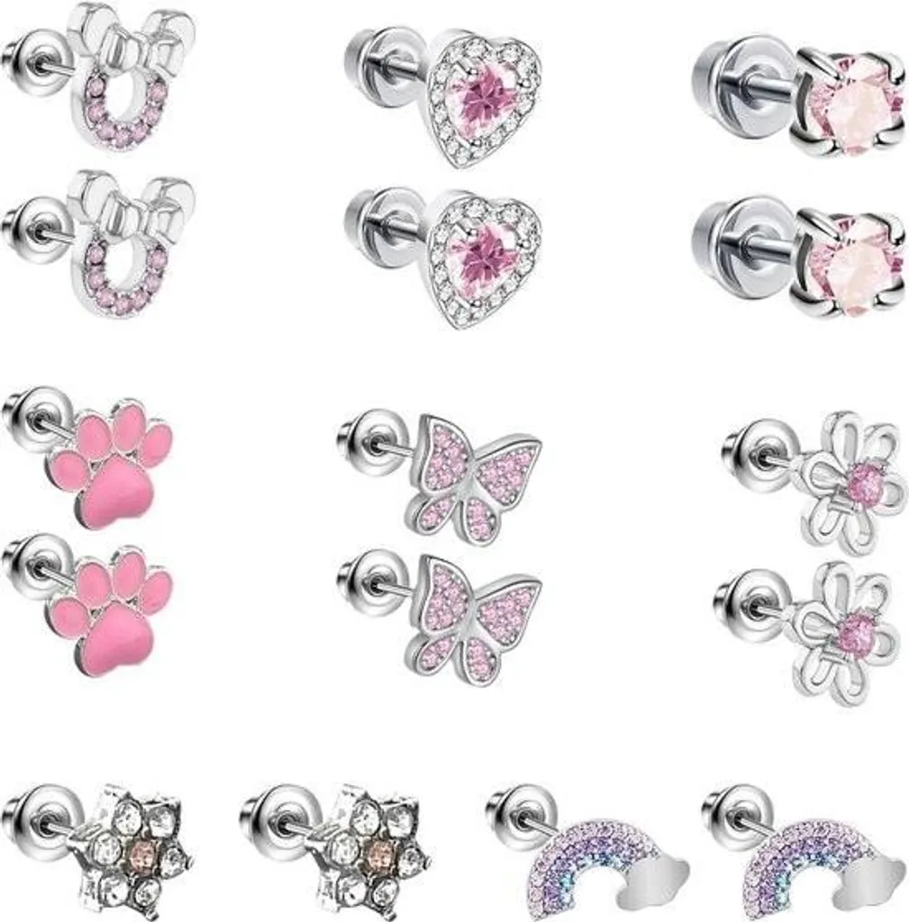 Boucles d'oreilles hypoallergéniques rose sans nickel - Lot de 8 paires