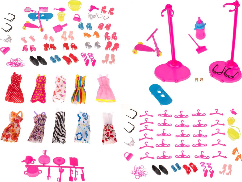 KIK - Set mit Puppenkleidung + Zubehör 85 Teile.