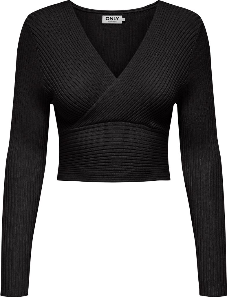 ONLY Geripptes Crop Top Wickelshirt mit Design Struktur Größe: L