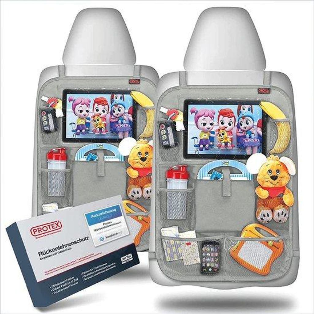Auto Rücksitzschutz, 2-teiliger Set, wasserdicht, grau, 12 Zoll Tablet-Halter