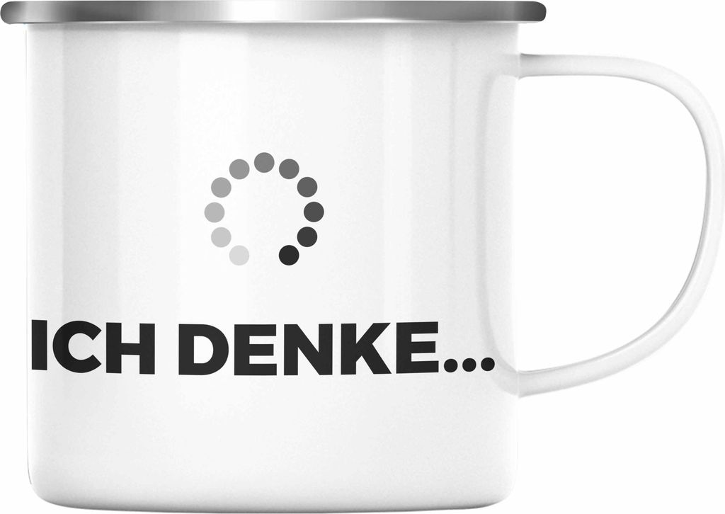 Trendation - Lustige Emaille Tasse mit Spruch Ich Denke Emaille Emaille Tasse mit Spürchen Büro Arbeit Kollege Geschenk (Silber)
