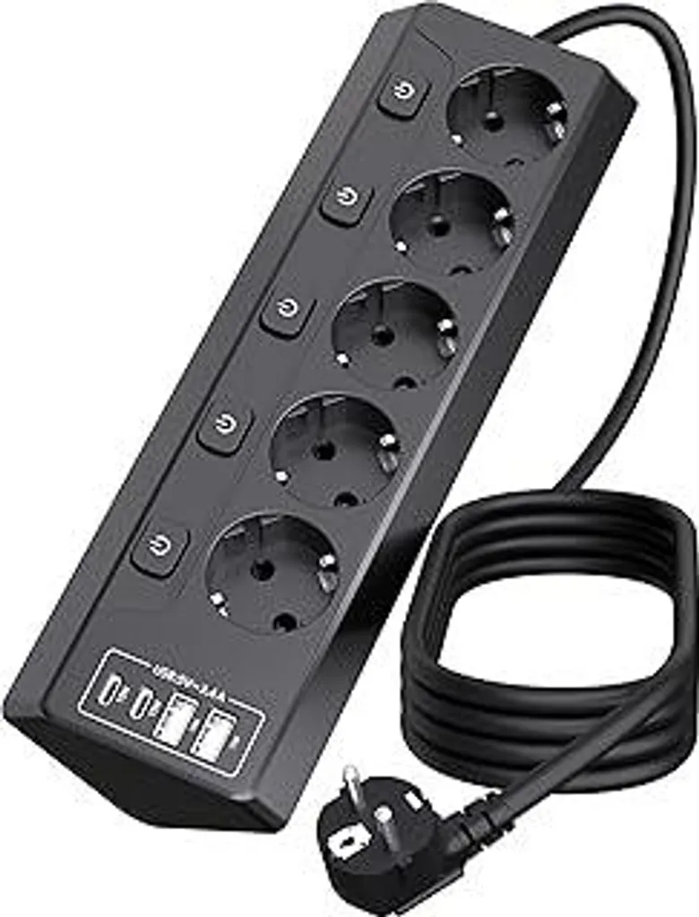 Presa da tavolo Presa multipla Commutabile singolarmente - Presa multipla a 5 vie con USB e LED, presa multipla da tavolo Presa da scrivania, montaggio a parete per casa, cucina (nero)