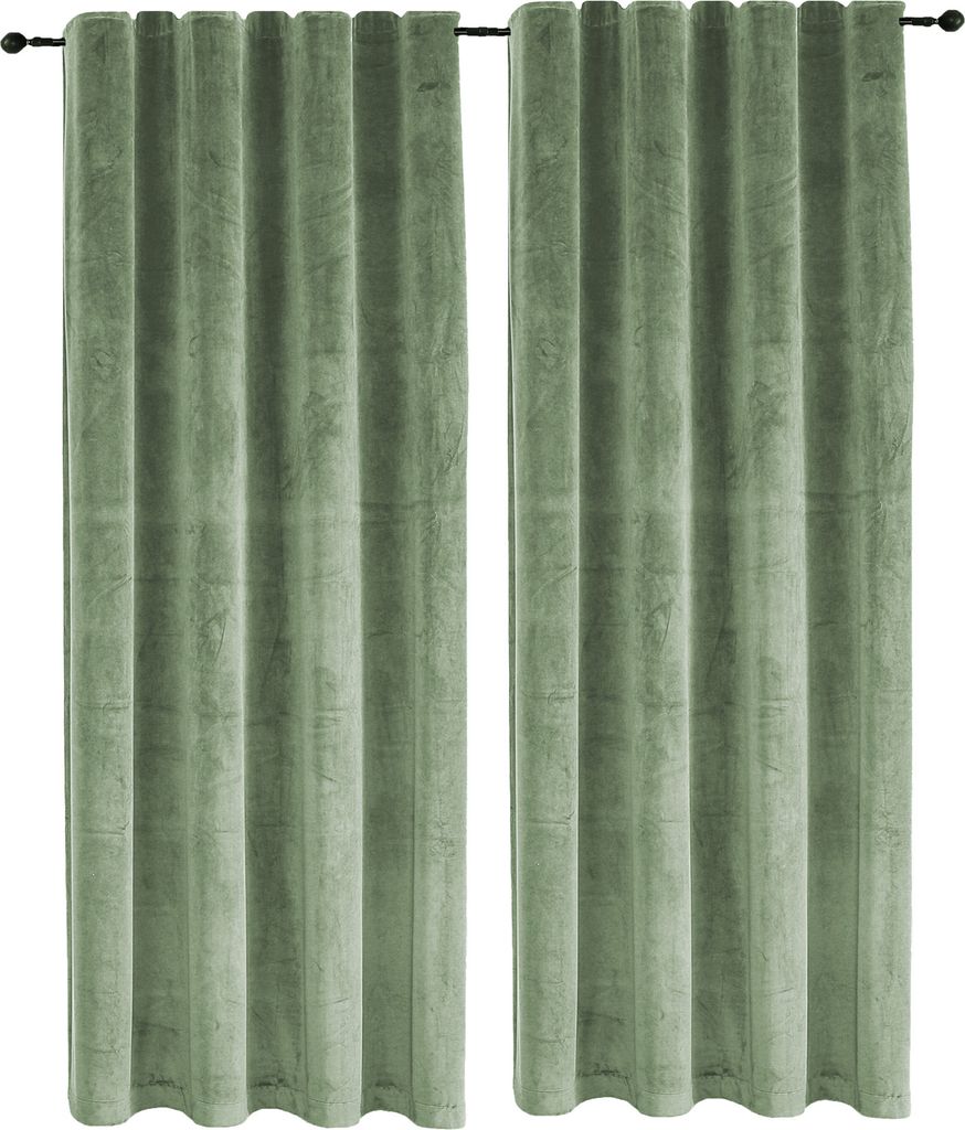 Samt Vorhänge 2er Set Lindgrün Kräuselband Verdunkelung 140x145 cm Samt weich blickdicht Gardine