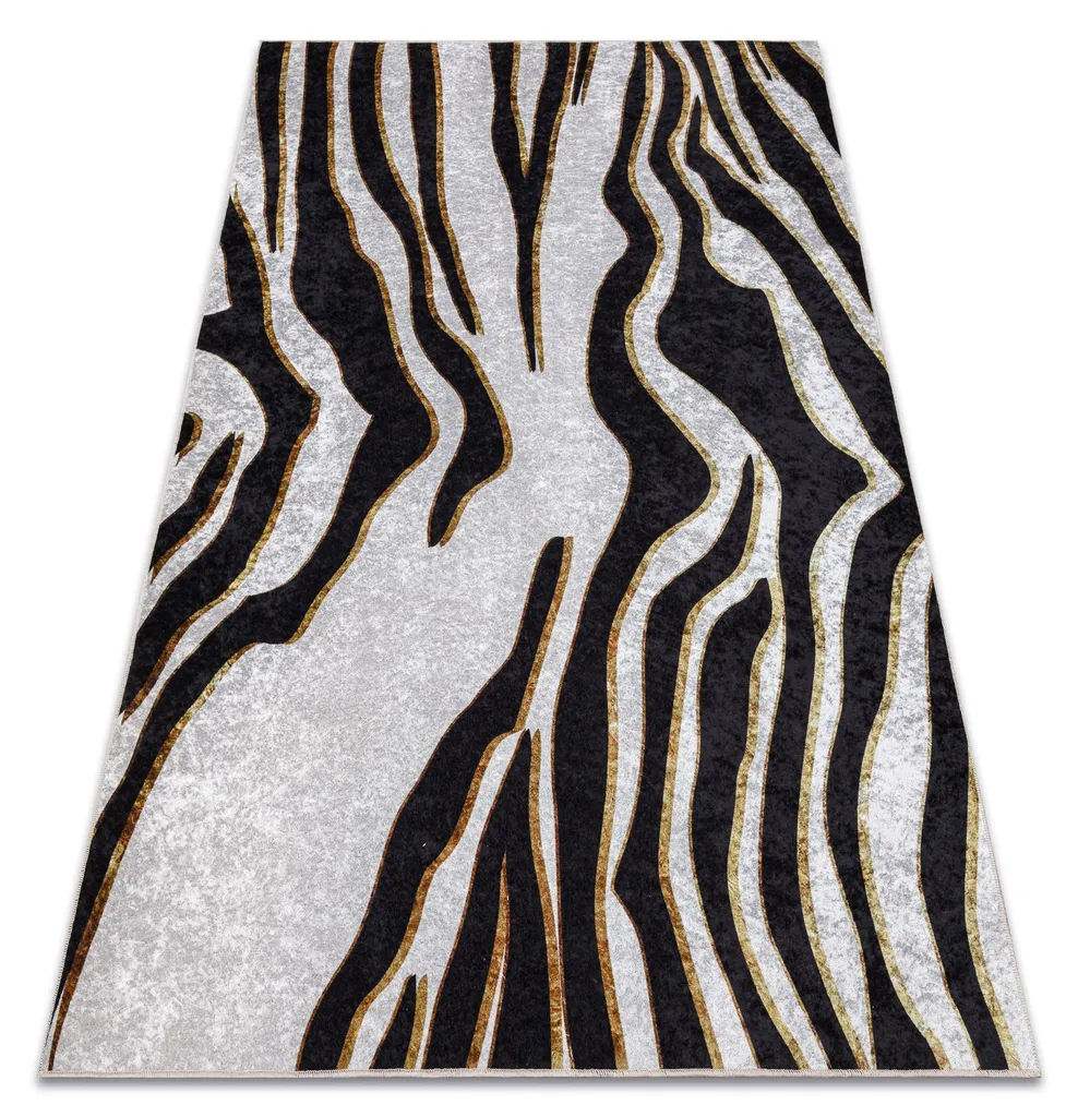 Tapis de salon lavable grand format motif zèbre beige et noir MIRO