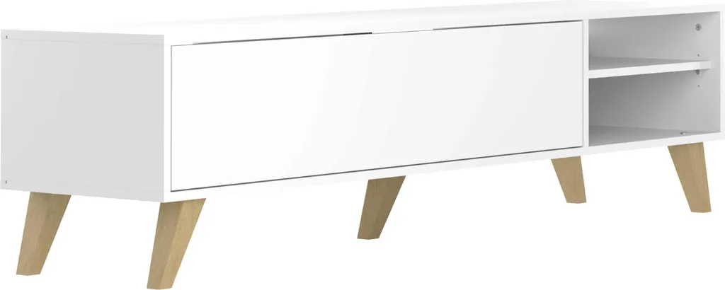 Meuble TV avec abattant blanc - Banc TV design moderne 165 x 40 cm