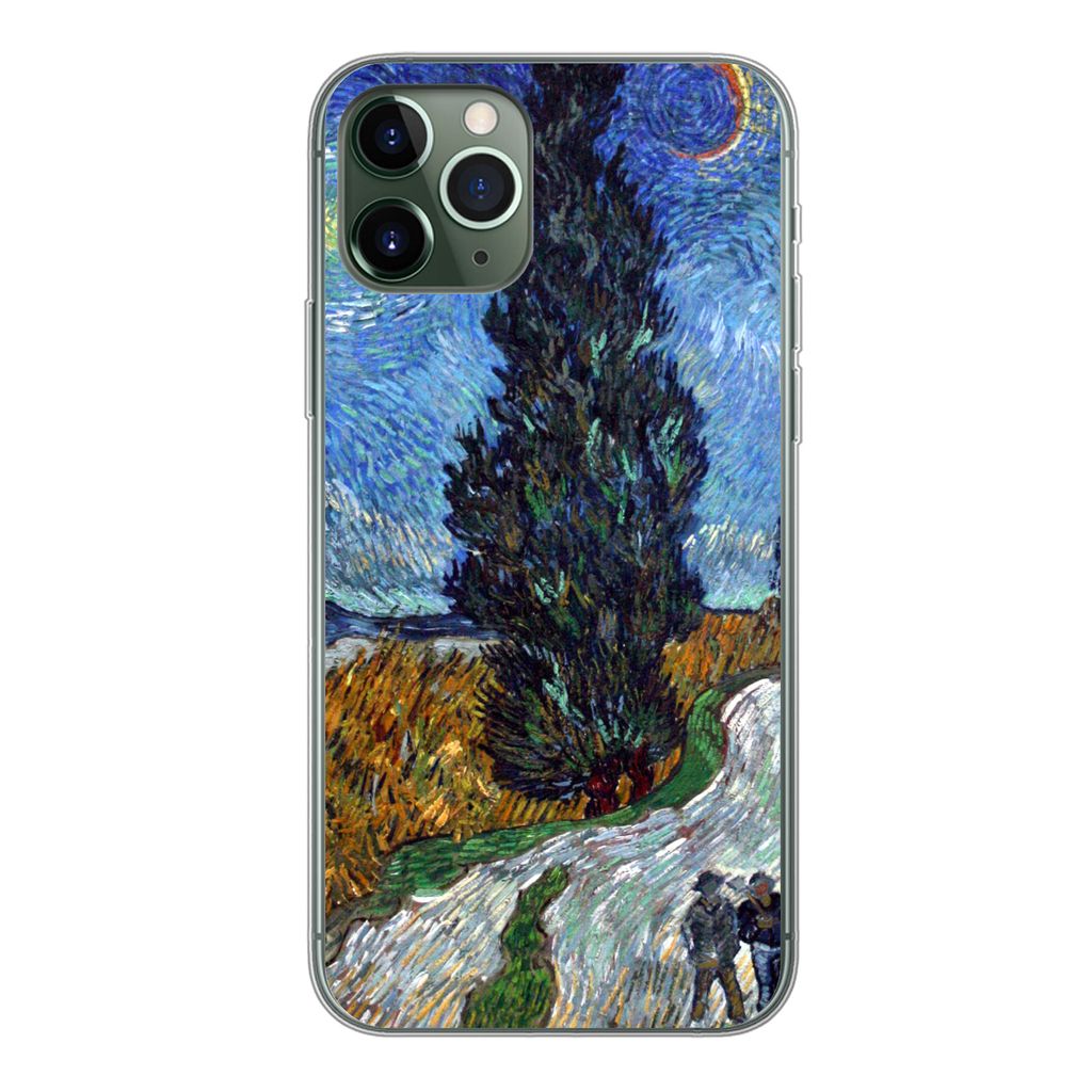 MuchoWow Handyhülle Schutzhülle Hülle für iPhone 11 Pro Straße mit Zypresse und Stern - Vincent van Gogh Silikon Softcase Handy Hülle - Handy