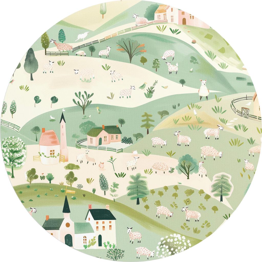 DEQORI Fototapete rund Ø 120 cm 'Frühling auf dem Land' Wand Tapete Leinwand Sticker