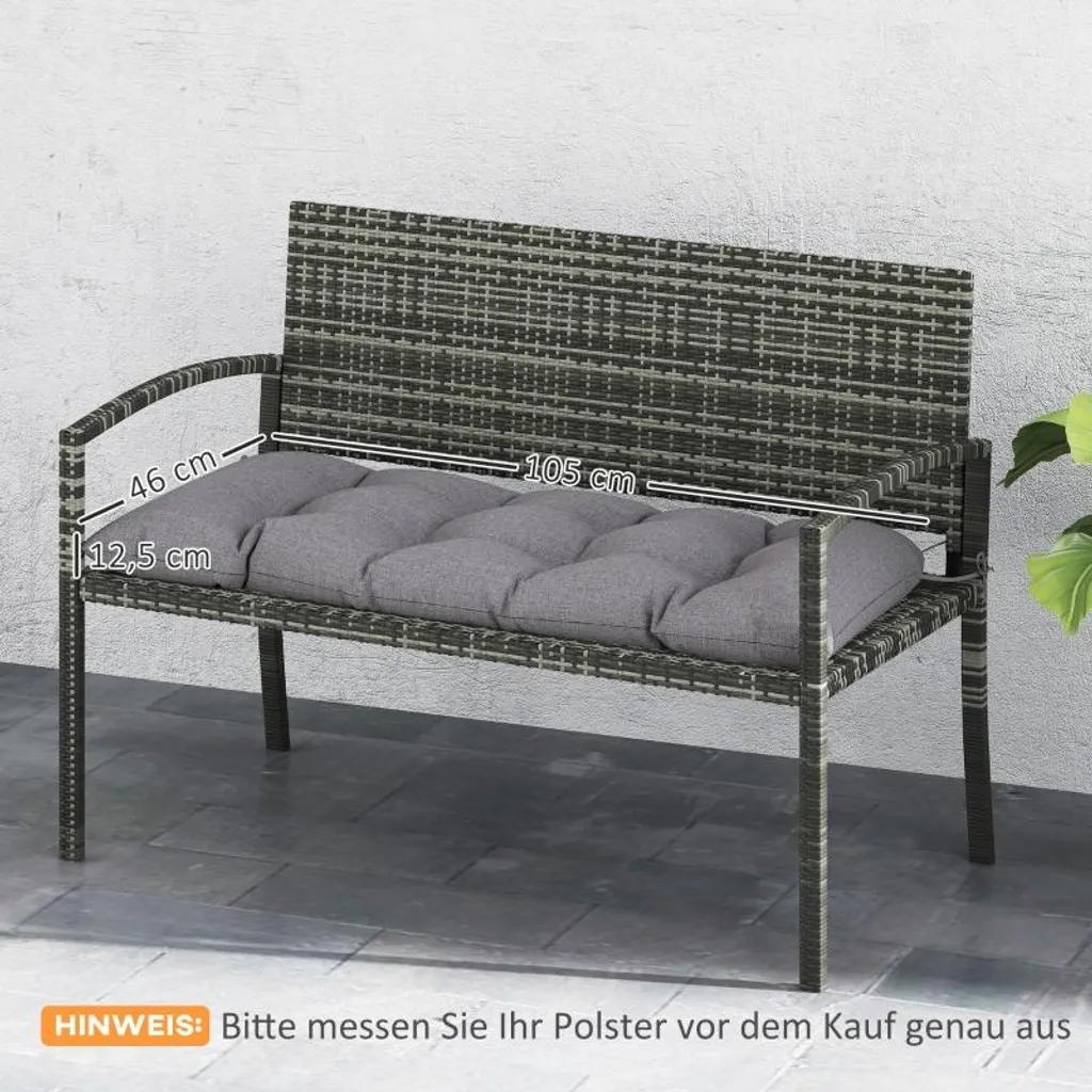 Coussin d'assise extérieur 105x46 cm hydrofuge pour banc de terrasse gris