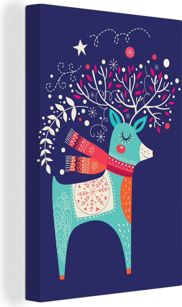 MuchoWow - Leinwandbilder - Rentier - Weihnachten - Winter - Weihnachtsdekoration, Wandbild, Wanddeko Bilder Wohnzimmer, 20x30 cm